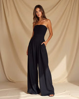 Strapless Wide-Leg Jumpsuit with Straight Neckline