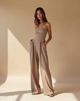 Strapless Wide-Leg Jumpsuit with Straight Neckline
