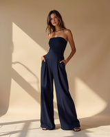 Strapless Wide-Leg Jumpsuit with Straight Neckline