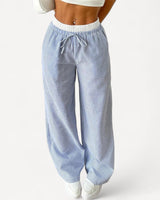 Striped High-Waisted Wide-Leg Pants with Drawstring