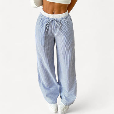 Striped High-Waisted Wide-Leg Pants with Drawstring