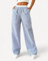 Striped High-Waisted Wide-Leg Pants with Drawstring