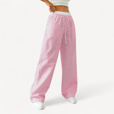 Striped High-Waisted Wide-Leg Pants with Drawstring
