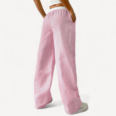 Striped High-Waisted Wide-Leg Pants with Drawstring