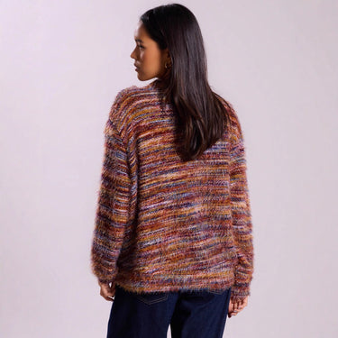 Striped Knit Cardigan with Open Front and Long Sleeves