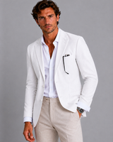 Flat lay of the men's striped blazer showing full length and construction