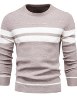 Front view of a striped jumper with a round neckline