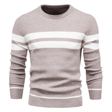 Front view of a striped jumper with a round neckline