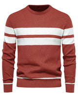 Close-up of ribbed hem on a striped men's jumper