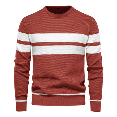 Close-up of ribbed hem on a striped men's jumper