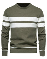 Men's striped round neck jumper with long sleeves and ribbed cuffs