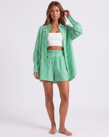 Close-up of shorts waistband on co-ord set