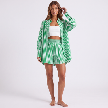 Close-up of shorts waistband on co-ord set