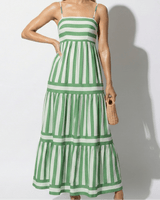 Striped Tiered Maxi Dress with Spaghetti Straps