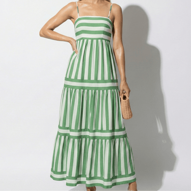 Striped Tiered Maxi Dress with Spaghetti Straps