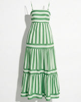 Striped Tiered Maxi Dress with Spaghetti Straps