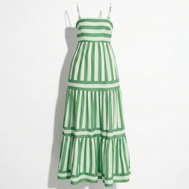 Striped Tiered Maxi Dress with Spaghetti Straps