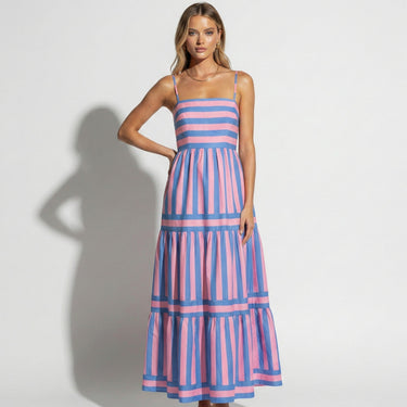 Striped Tiered Maxi Dress with Spaghetti Straps