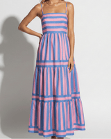 Striped Tiered Maxi Dress with Spaghetti Straps
