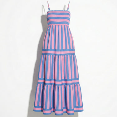 Striped Tiered Maxi Dress with Spaghetti Straps