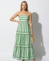 Striped Tiered Maxi Dress with Spaghetti Straps