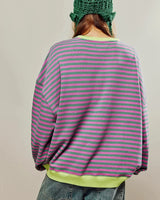 Close-up of the stripe pattern and round neckline detail