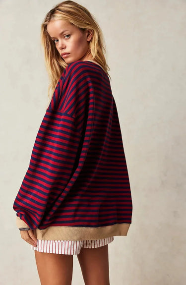 Close-up of the long sleeve cuff on the striped jumper
