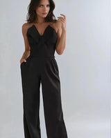 Structured Pleated Strapless Wide-Leg Jumpsuit