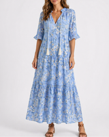 Summer Floral Midi Dress with Short Sleeves