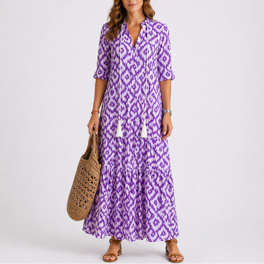 Summer Floral Midi Dress with Short Sleeves