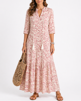 Summer Floral Midi Dress with Short Sleeves