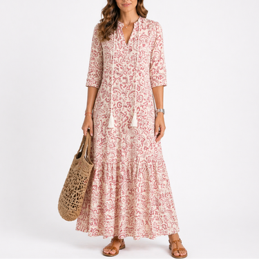 Summer Floral Midi Dress with Short Sleeves