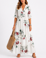 Summer Floral Midi Dress with Short Sleeves