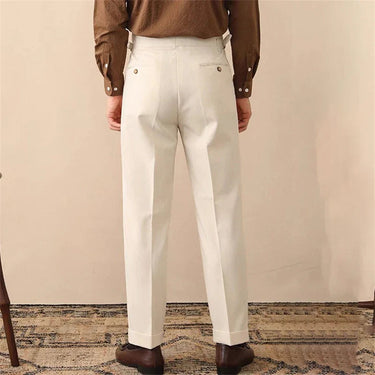 Tailored Men’s High Waist Pleated Trousers With Side Buckle Adjusters