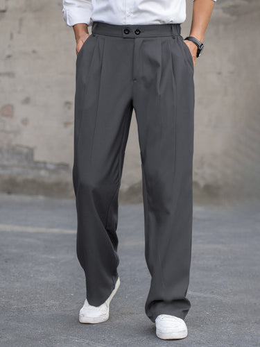 Tailored Men’s High Waist Pleated Trousers With Wide Leg And Double Button Tab
