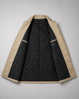 Back view of the tailored longline coat showing the structured cut