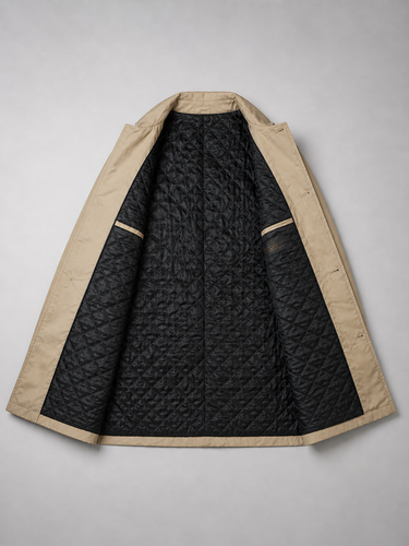 Back view of the tailored longline coat showing the structured cut