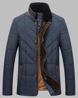 Men's tailored longline overcoat with classic collar and button front fastening