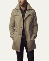 Detail shot of adjustable cuff tabs on men's pea coat sleeve