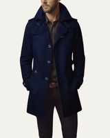 Side profile of men's slim-fit pea coat showing welt pocket and overall length