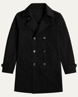 Men's pea coat styled for smart casual wear, three-quarter view