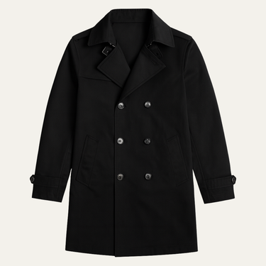 Men's pea coat styled for smart casual wear, three-quarter view