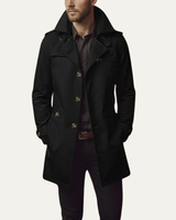Men's double-breasted pea coat with wide notched lapels and welt pockets, front view