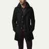 Men's double-breasted pea coat with wide notched lapels and welt pockets, front view