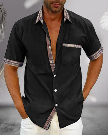 Tailored Men’s Short Sleeve Button Up Shirt With Contrast Trim And Chest Pocket