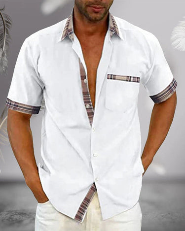 Tailored Men’s Short Sleeve Button Up Shirt With Contrast Trim And Chest Pocket