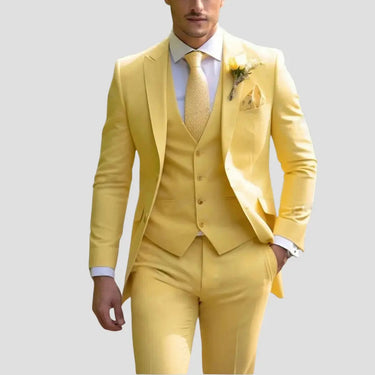 Full-length view of the complete three-piece suit styled for a formal occasion