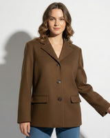 Tailored Suede Blazer Jacket with Two Button Front