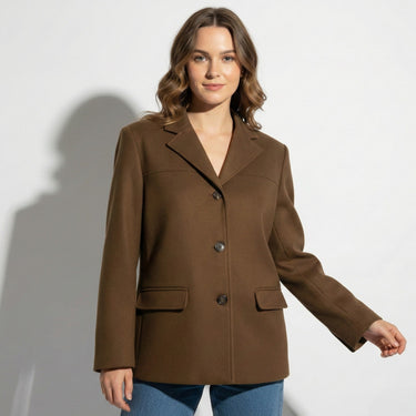 Tailored Suede Blazer Jacket with Two Button Front
