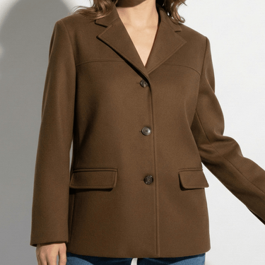 Tailored Suede Blazer Jacket with Two Button Front